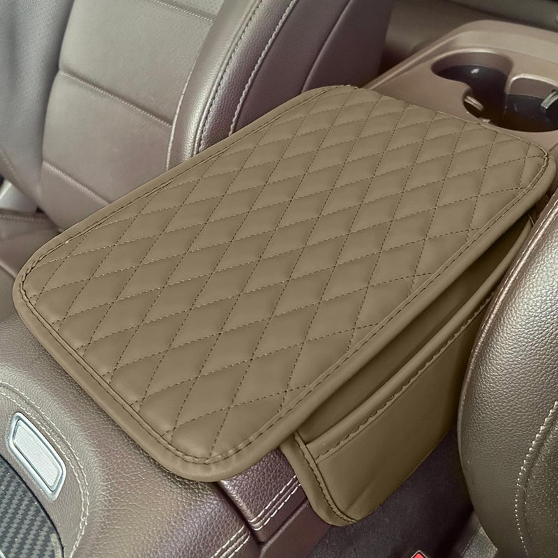 Tioollev Car Armrest Box Cover Diamond Quilted Grade Leather Console Organizer Car with Side Storage Pocket Universal Vehicle Middle Console Cover, Most Vehicle, SUV, Truck. (Beige) - Image 4